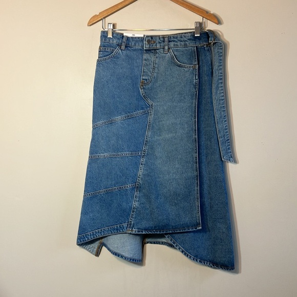 Zara The Hybrid blue asymmetrical denim skirt size small new wrap - Picture 3 of 8